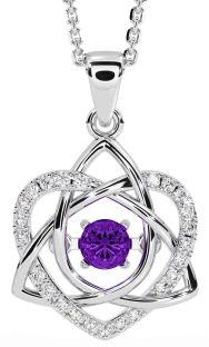 Diamond Amethyst Silver Celtic Knot Heart Necklace
