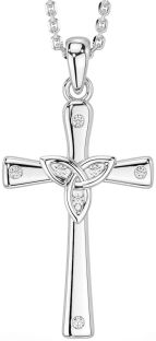 Diamond Silver Celtic Cross Trinity Knot Necklace